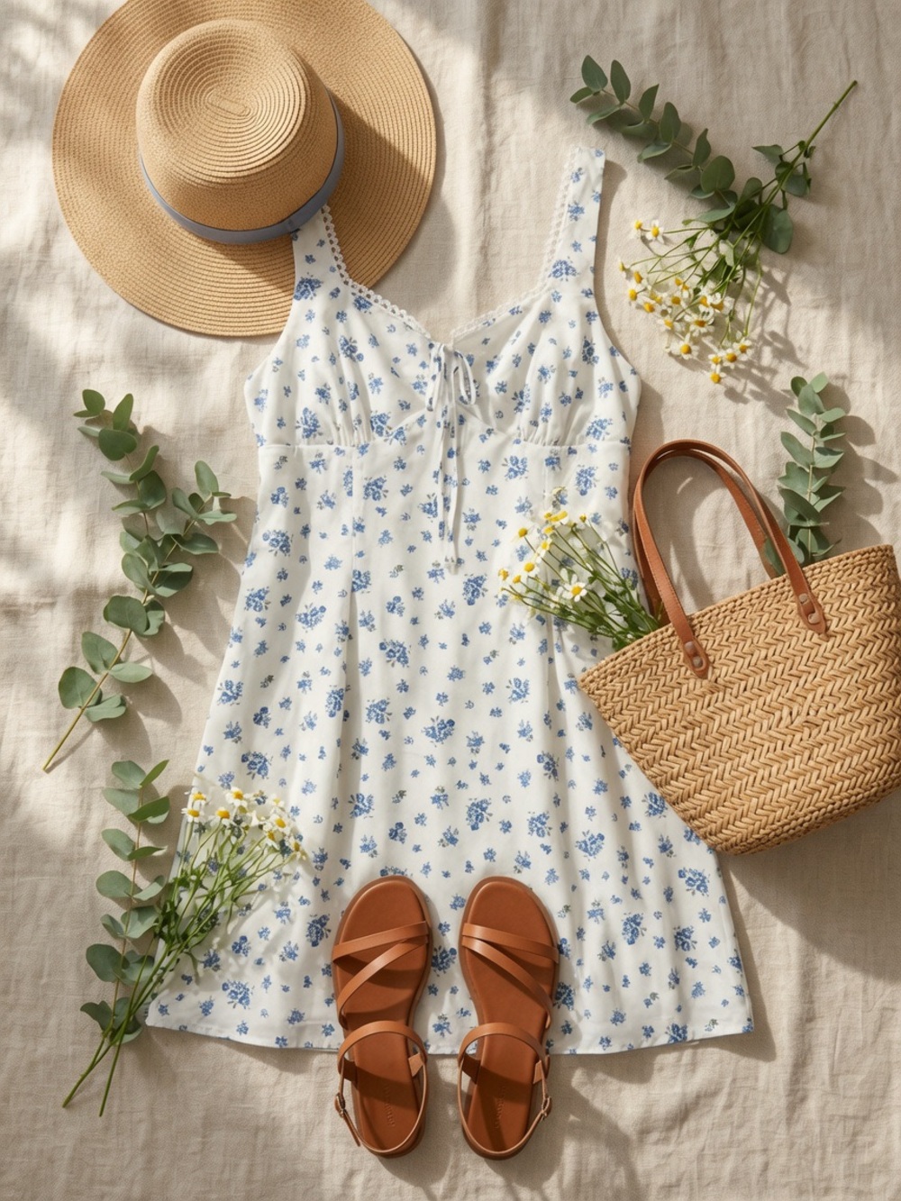 FLORAL SQUARE NECK LACE TRIM FRONT TIE MINI DRESS